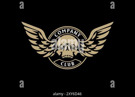 Tête d'os de crâne rétro vintage avec ailes pour Moto Club badge Emblem logo Design Vector Illustration de Vecteur