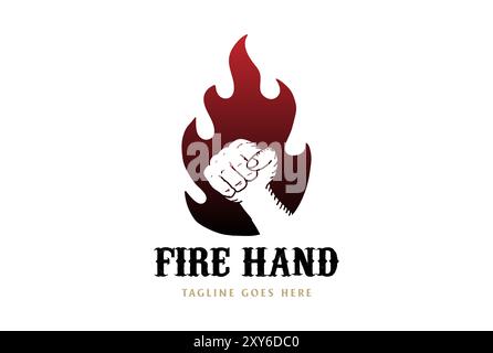 Poing de main fort avec vecteur de conception de logo de flamme de feu Illustration de Vecteur