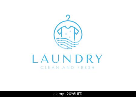 Modèle de conception de logo de blanchisserie simple. Vêtements, eau, cintre et concept de logo de machine à laver Illustration de Vecteur