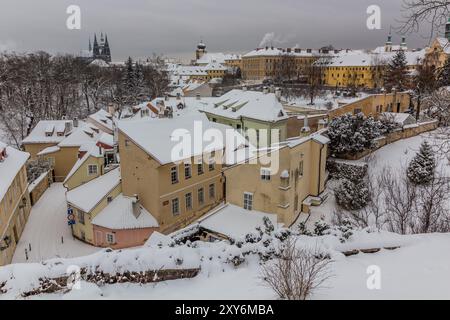 Vue aérienne d'hiver de Mala strana (petit quartier) à Prague, République tchèque Banque D'Images