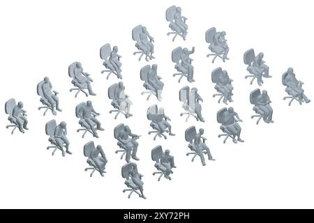 Ensemble avec des modèles polygonaux de personnes assises dans des chaises dans différentes positions isolées sur fond blanc. Hommes, femmes et enfants assis dans des chaises. Illustration de Vecteur