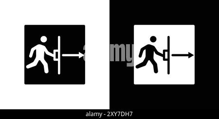 La personne appuie sur l'icône de porte définie en noir et blanc. vecteur plat simple Illustration de Vecteur