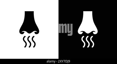 Nez avec icône de fumée réglé en noir et blanc. vecteur plat simple Illustration de Vecteur