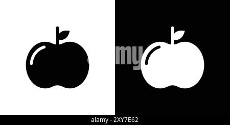 Icône de pomme rouge définie en noir et blanc. vecteur plat simple Illustration de Vecteur