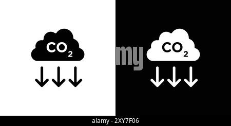 Icône réduire le dioxyde de carbone co2 définie en noir et blanc. vecteur plat simple Illustration de Vecteur