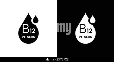 Icône de goutte de vitamine B12 définie en noir et blanc. vecteur plat simple Illustration de Vecteur