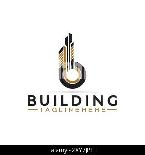 Initial B avec conception de logo de vecteur de construction. Lettre B logo formé symbole de bâtiment Illustration de Vecteur