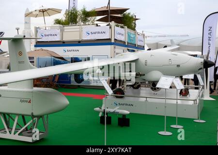 Présentation du véhicule aérien sans pilote (UAV) moyenne altitude longue endurance Safran Patroller au salon de l'aéronautique de Paris. Le Bourget, France - 22 juin 2023 Banque D'Images