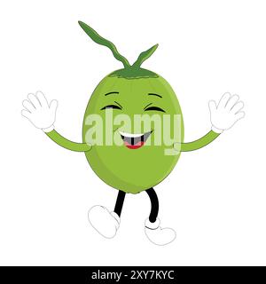 Mascotte de noix de coco, illustration de conception estivale du personnage Happy Coconut Mascot avec paille, tranche de citron et petit parapluie, tandis qu'un autre donne les pouces Illustration de Vecteur