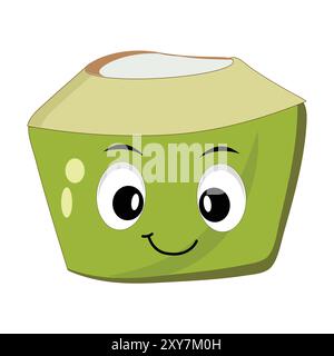 Mascotte de noix de coco, illustration de conception estivale du personnage Happy Coconut Mascot avec paille, tranche de citron et petit parapluie, tandis qu'un autre donne les pouces Illustration de Vecteur