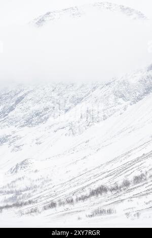 Paysage dans la vallée Visttasvaggi (Vistasdalen), Kebnekaisefjaell, Norrbotten, Laponie, Suède, mars 2013, Europe Banque D'Images