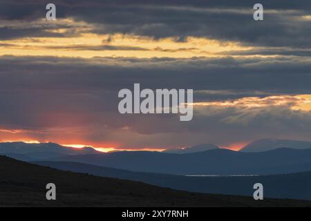 Vue de la réserve naturelle de Dundret dans les Fells, Gaellivare, Norrbotten, Laponie, Suède, août 2014, Europe Banque D'Images