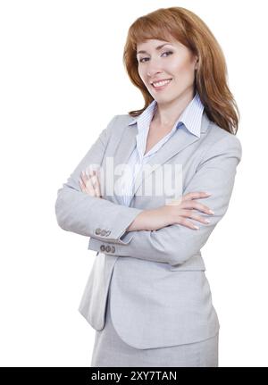 Portrait d'une jeune femme d'affaires attrayant en costume gris Banque D'Images