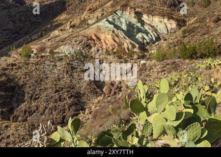 Les strates rocheuses colorées de Los Azulejos près de Tasarte, Grande Canarie, Îles Canaries, Espagne, Mogan, Gran Canaria, Îles Canaries, Espagne, Europe Banque D'Images