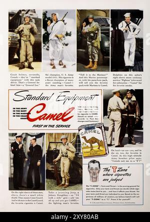 Publicité sur le tabac - équipement standard - cigarettes chameaux - premier en service, soldats américains, période de la seconde Guerre mondiale, 1943 Banque D'Images