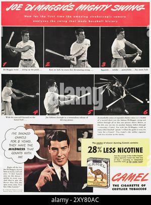 Publicité de cigarette vintage - Joe DiMaggio swing analyse inclus dans une annonce Camel Banque D'Images