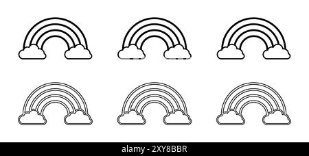 Ensemble vectoriel d'icône arc-en-ciel. Nuages et icône arc-en-ciel en ligne. Icône arc-en-ciel avec ligne noire. Contour des icônes Ranbow. Illustration vectorielle. Illustration de Vecteur