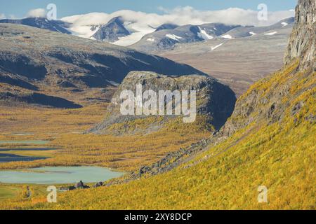 Paysage à Rapadalen, Parc national de Sarek, site du patrimoine mondial de Laponie, Norrbotten, Laponie, Suède, septembre 2013, Europe Banque D'Images