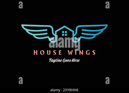 Simple minimaliste Modern House Wings Monogram Line pour la propriété immobilière ou Hôtel Inn Cabin logo Design Illustration de Vecteur