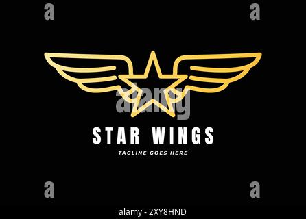 Simple minimaliste Golden Star Wings Monogram Line logo Design Vector Illustration de Vecteur