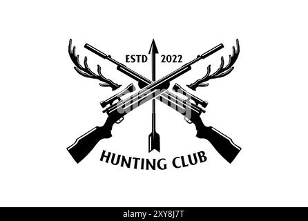 Vintage Retro Deer Buck Stag Antler Guns Arrowhead pour Wildlife Hunting Club logo Design Illustration de Vecteur