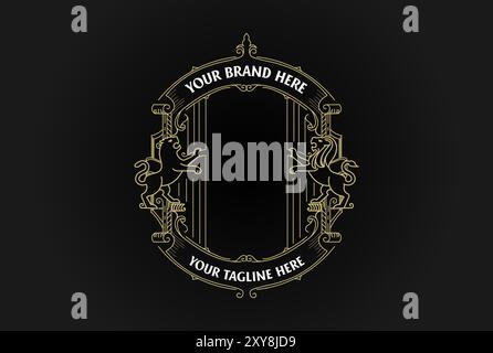 Vintage Retro ornement bordure vierge cadre Royal avec Lion et Tiger badge Emblem Stamp Label logo Design Vector Illustration de Vecteur