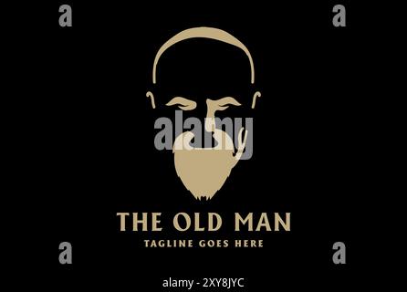 Simple minimaliste Old Man Head Silhouette avec logo moustache Design Vector Illustration de Vecteur