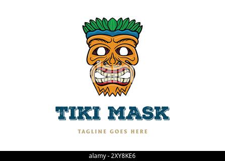 Vintage Hawaï en bois Tiki Bar Mask visage logo Vector Illustration de Vecteur