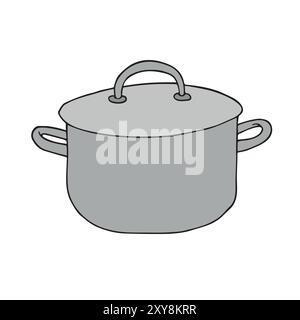 Pot de cuisson coloré dessiné à la main par dessin de doodle vectoriel isolé sur fond blanc Illustration de Vecteur