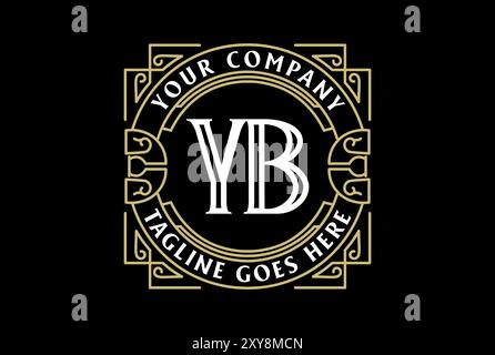 Carré d'or et cadre de bordure circulaire Vintage Royal badge Emblem Stamp Label logo Design Vector Illustration de Vecteur