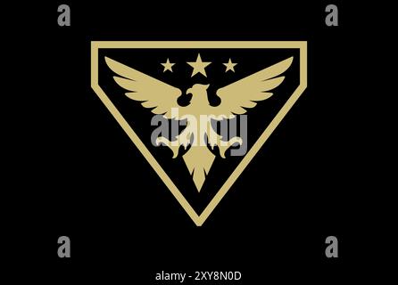 Triangle d'or American Eagle Hawk Falcon Phoenix Bird badge emblème pour la conception du logo de l'armée de force militaire Illustration de Vecteur