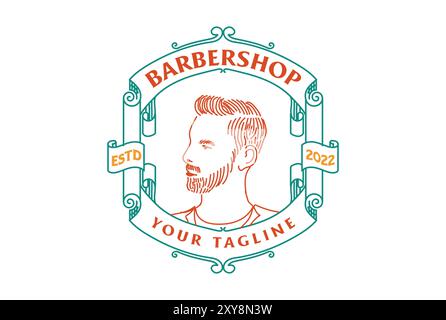 Retro Vintage homme masculin tête pour Barbershop Haircut salon style badge Emblem Label logo Design Illustration de Vecteur