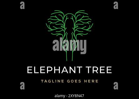 Simple minimaliste Elephant Head face Tree logo Forest Design Vector Illustration de Vecteur