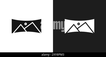 Contour de vecteur de signe de logo d'icône panoramique en couleur noir et blanc Illustration de Vecteur