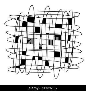 Motif abstrait noir et blanc avec carrés à carreaux et lignes ondulées créant une illusion dynamique de mouvement Illustration de Vecteur