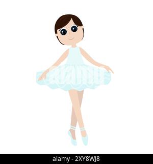 Une ballerine dans un tutu de ballet danse légèrement et gracieusement avec ses jambes croisées. Style plat de dessin animé pour la conception ou les professions de l'école de danse des enfants Illustration de Vecteur