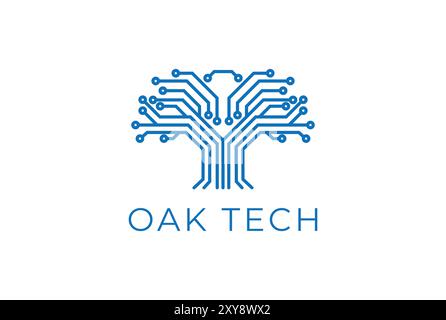 Logo Geometric Oak Tree Digital Electronic circuit Chip Tech Illustration de Vecteur