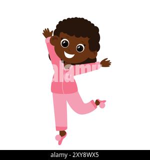 Une fille en pyjama s'amuse à danser isolée sur un fond blanc. L'enfant est heureux et joyeux. Illustration de Vecteur