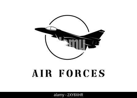 Vintage Retro Fighter Jet plane pour la défense de guerre Armée Soldier Forces militaires transport logo Illustration de Vecteur