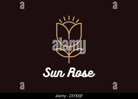 Design minimaliste simple de logo Sun Rose Flower Line Illustration de Vecteur