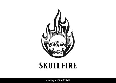 Vintage Black Skull Head brûle des flammes de feu pour la conception de logo de tatouage Illustration de Vecteur