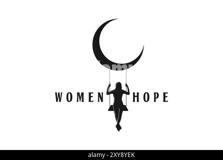 Femme fille Lady Swing Moon Crescent logo Design Illustration de Vecteur