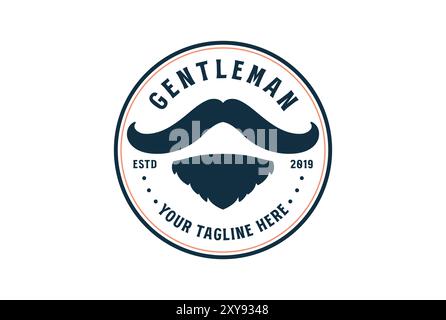 Vintage rétro moustache et barbe pour Gentlemen Barbershop Haircut logo Design Illustration de Vecteur