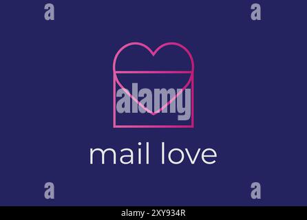 Lettre mail avec Heart Love Line Outline logo Design Vector Illustration de Vecteur