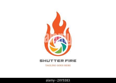 Burn Fire Flame Shutter Lens Aperture Camera Photography logo Design Vector Illustration de Vecteur