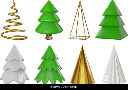 et des arbres de noël. collection d'arbres de noël 3d. Illustration de Vecteur