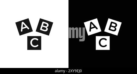 A B C cubes icône logo signe vectoriel contour en noir et blanc Illustration de Vecteur