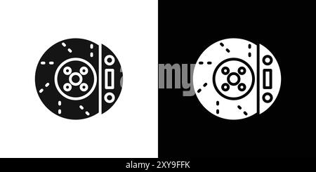 Disque de frein de voiture avec contour vectoriel de signe d'icône d'étrier en noir et blanc Illustration de Vecteur