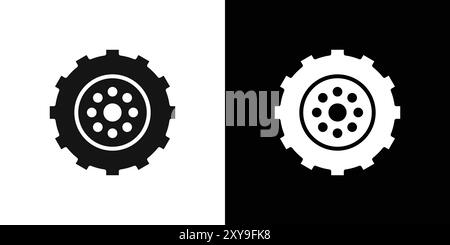 contour de vecteur de signe de logo d'icône de roue de voiture en couleur noire et blanche Illustration de Vecteur