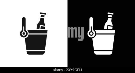 contour de vecteur de signe de logo d'icône de bouteille de vin de refroidissement en couleur noire et blanche Illustration de Vecteur